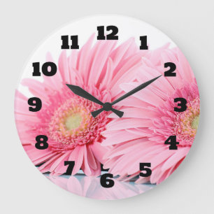 Relógio Grande Fotografia Elegante Rosa Gerbera Daisies