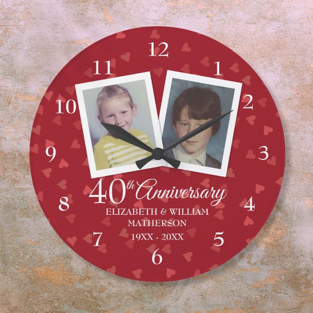Relógio Grande Fotos de 40 anos do Casamento Ruby (40th Ruby Wedding Anniversary Childhood Photos Large Clock)