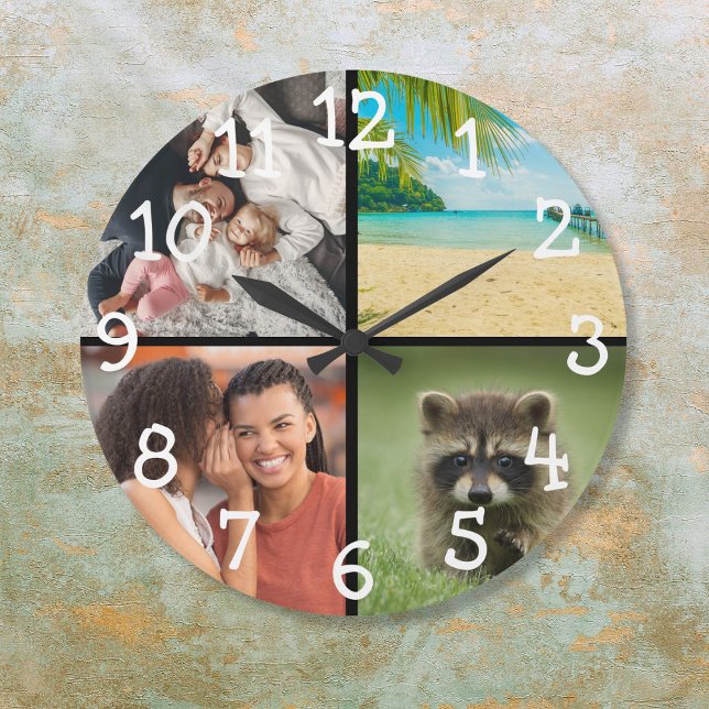 Relógio Grande Fotos favoritas (Modern Stylish Favorite 4 Photos Large Clock)