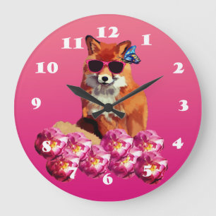 Relógio Grande Fox Art, Pink Wall Clock
