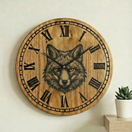 Relógio Grande Fox Wall Clock - Wildlife Wooden Style