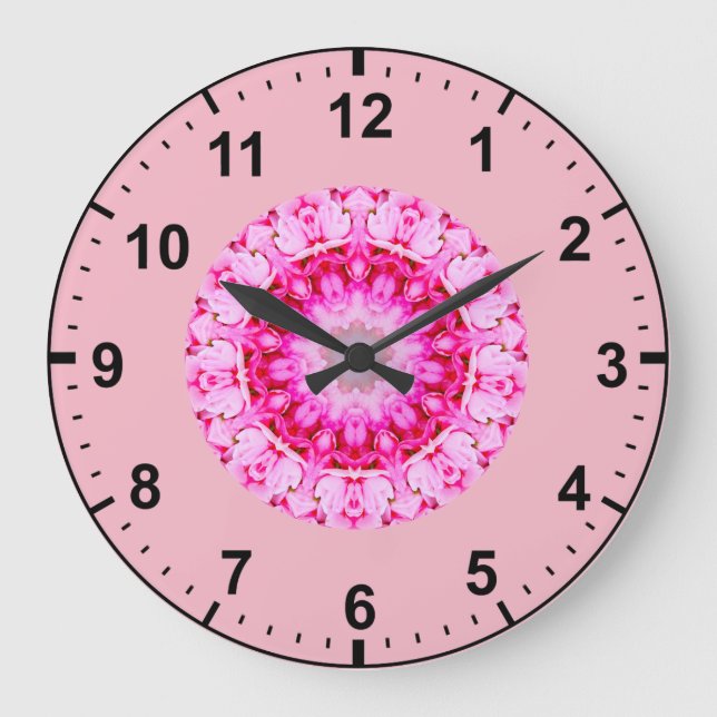 Relógio Grande Fractal de Gerânio Rosa (Frente)