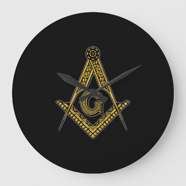Relógio Grande Freemason (Preto e Dourado) (Frente)