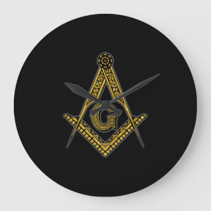 Relógio Grande Freemason (preto & ouro)