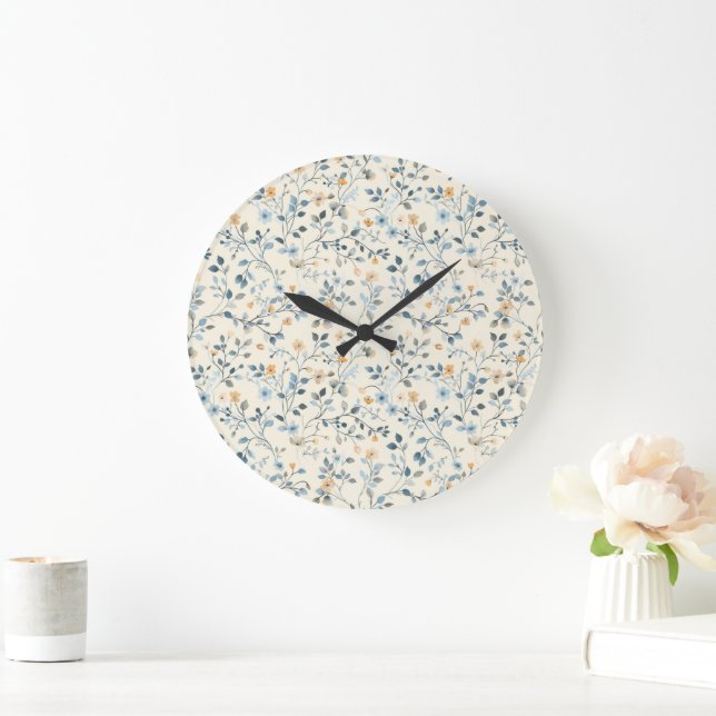 Relógio Grande French Retro Spring Botanical Floral Wall Clock (Lar)