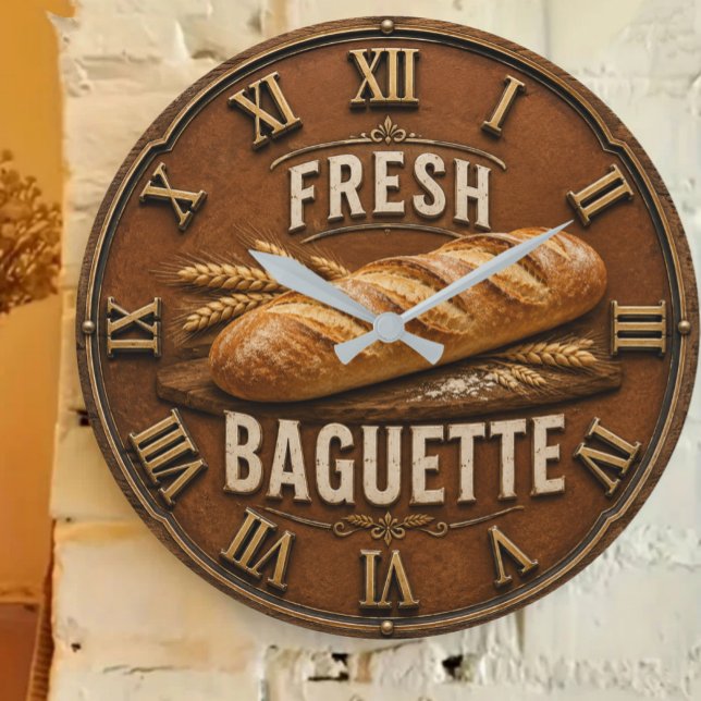 Relógio Grande Fresh Baguette Rustic French Bakery Kitchen Decor (Criador carregado)