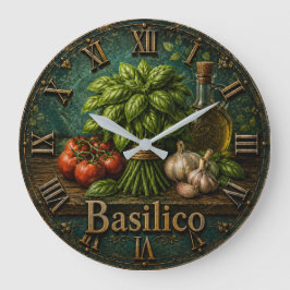 Relógio Grande Fresh Basilico Italian Herb Farmhouse Kitchen
