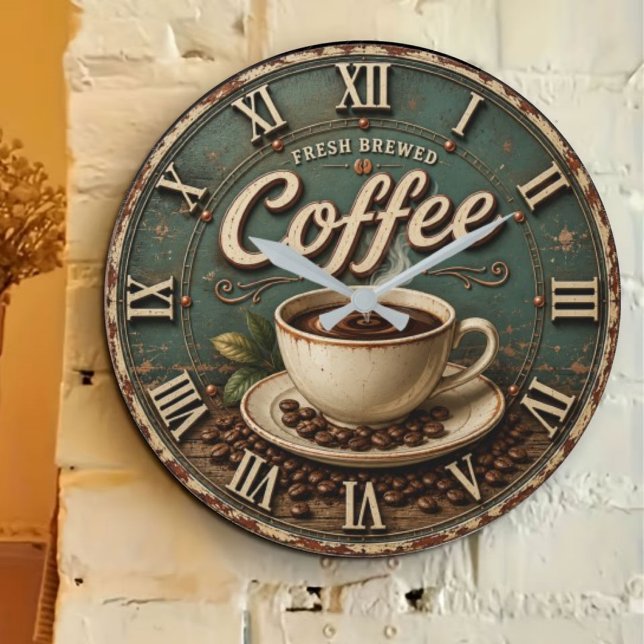 Relógio Grande Fresh Brewed Coffee Rustic Farmhouse (Criador carregado)