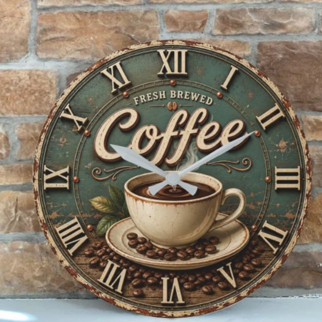 Relógio Grande Fresh Brewed Coffee Rustic Farmhouse (Criador carregado)