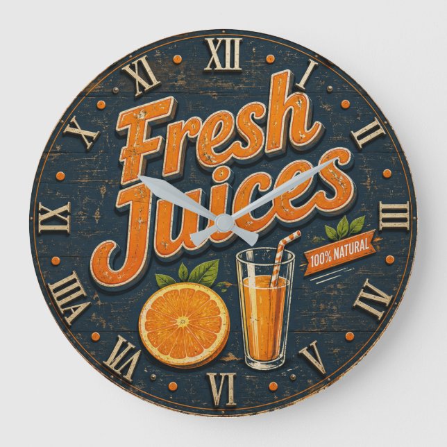 Relógio Grande Fresh Orange Juice Rustic Farmhouse Bar (Frente)