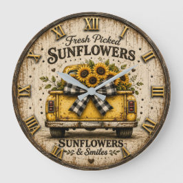 Relógio Grande Fresh Picked Sunflowers Vintage Yellow Farm Truck 