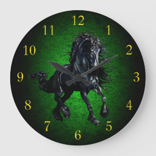 Relógio Grande Friesian horse/black stallion beauty green granite