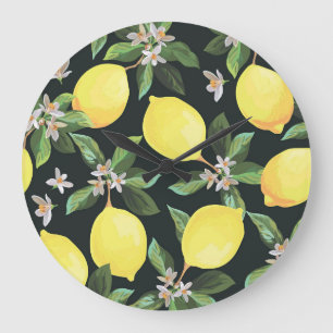 Relógio Grande Fruta de limão: Design de padrão sem costura