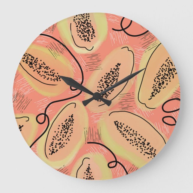 Relógio Grande Fruta de Papaya Doodle Pattern Kitchen (Frente)