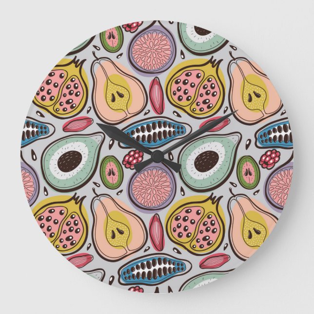 Relógio Grande Fruta Medley: Padrão Vibrante Sem Olho (Frente)