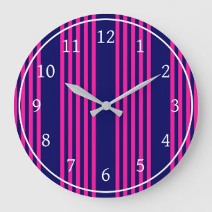 Relógio Grande Fuchsia e padrão de cinco faixas azul marinho