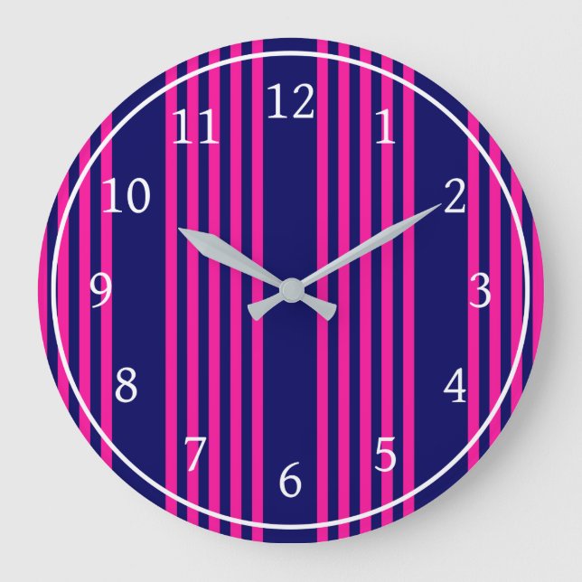 Relógio Grande Fuchsia e padrão de cinco faixas azul marinho (Frente)
