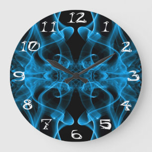 Relógio Grande Fumaça Azul Simétrica Minimalista Preta