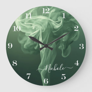 Relógio Grande Fumaça Verde Salvia Personalizada
