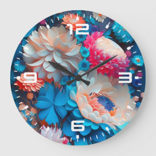 Relógio Grande Fundo das Flores Azuis-1