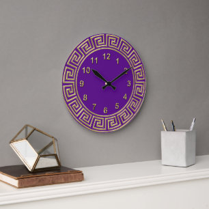 Relógio Grande Fundo de Arte Deco Dourado Roxo com Borda de Chave