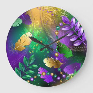 Relógio Grande Fundo márdi iridescente com miçangas