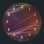 Relógio Grande Fundo marrom extravagante com acentos Dourados<br><div class="desc">Um marrom bonito coloriu o fundo com uma beira wispy de linhas curvadas e de estrelas sparkling. Um design bonito e elegante.</div>