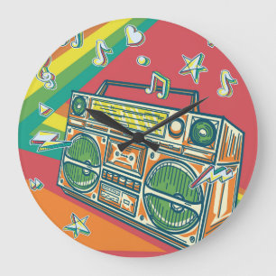 Relógio Grande Funky Boom Box Design Colorida