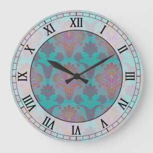 Relógio Grande funky turquoise e magenta damask - numeração rom