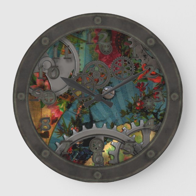 Relógio Grande Funky Victorian Pewter Steampunk com rosto (Frente)