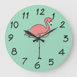 Relógio Grande Funky Vintage Rosa Flamingo Azul