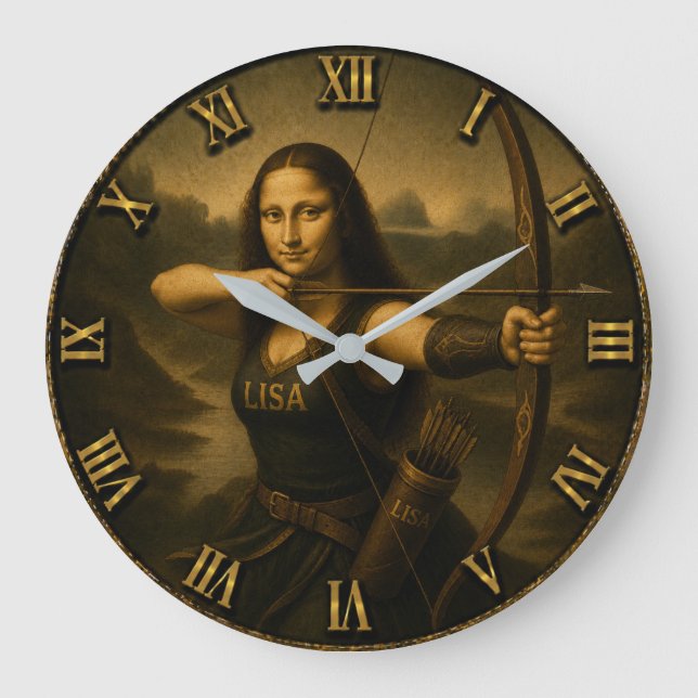 Relógio Grande Funny Archery Mona Lisa Bow and Arrow Gift (Frente)