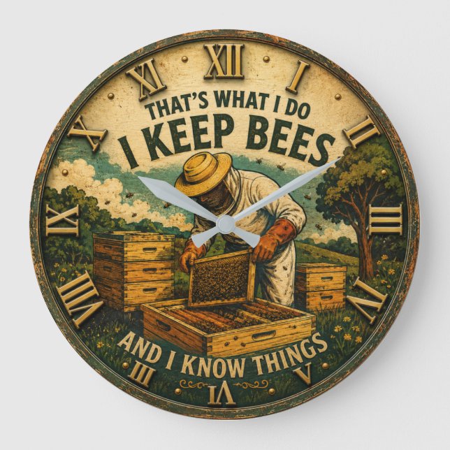 Relógio Grande Funny Beekeepe That's What I Do I Keep Bees Rustic (Frente)