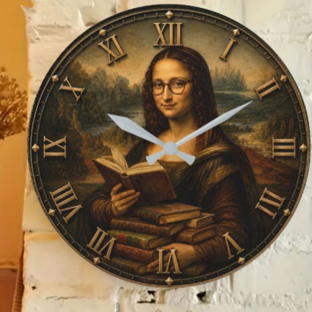 Relógio Grande Funny Bookworm Mona Lisa Reading Lover Renaissance (Criador carregado)