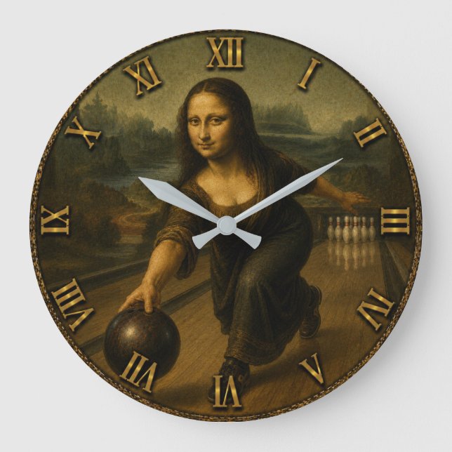 Relógio Grande Funny Bowling Mona Lisa Bowler Gift (Frente)