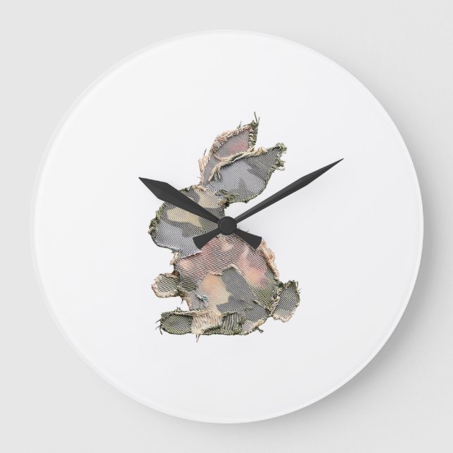 Relógio Grande Funny Bunny Crochet Patchwork Camo Rabbit Happy Ea (Frente)