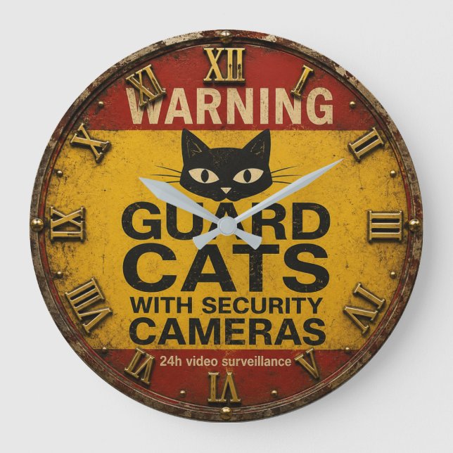Relógio Grande Funny Cat Warning Sign (Frente)