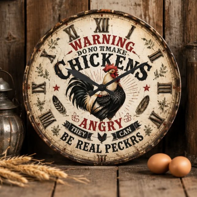 Relógio Grande Funny Chicken Farmhouse Rooster (Criador carregado)