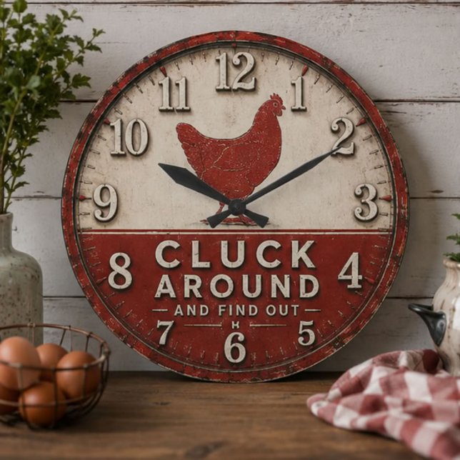 Relógio Grande Funny Chicken Rustic Farmhouse  (Criador carregado)
