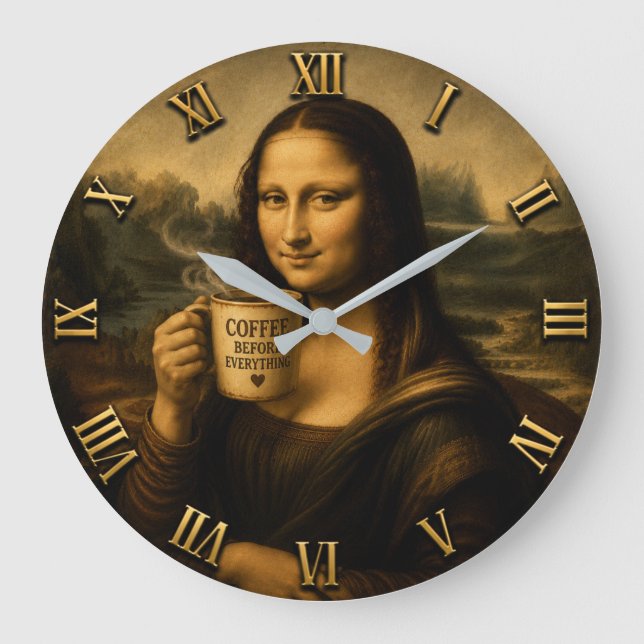 Relógio Grande Funny Coffee Mona Lisa (Frente)