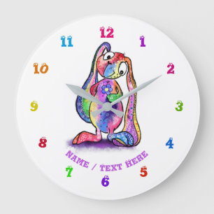 Relógio Grande Funny Colorido Bunny Love Flower - Adicionar Texto