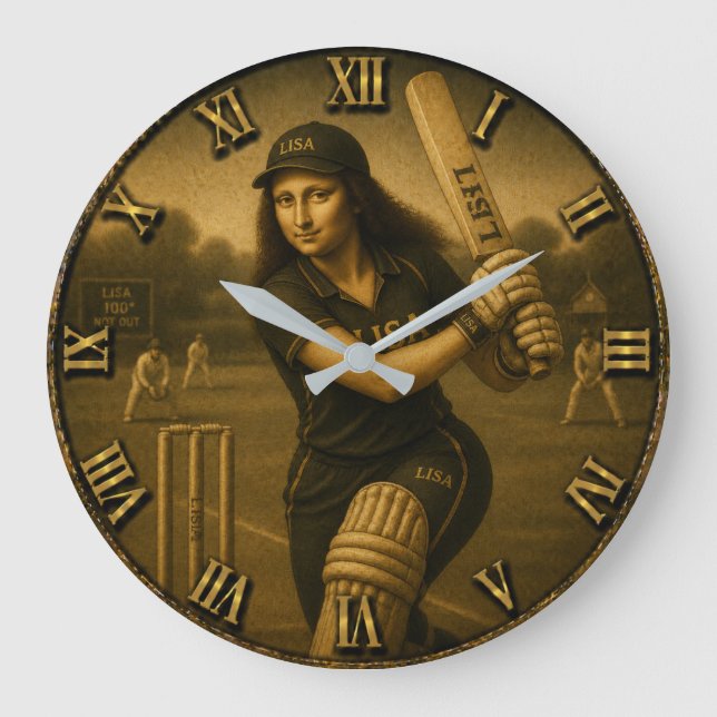 Relógio Grande Funny Cricket Mona Lisa Batsman Gift  (Frente)