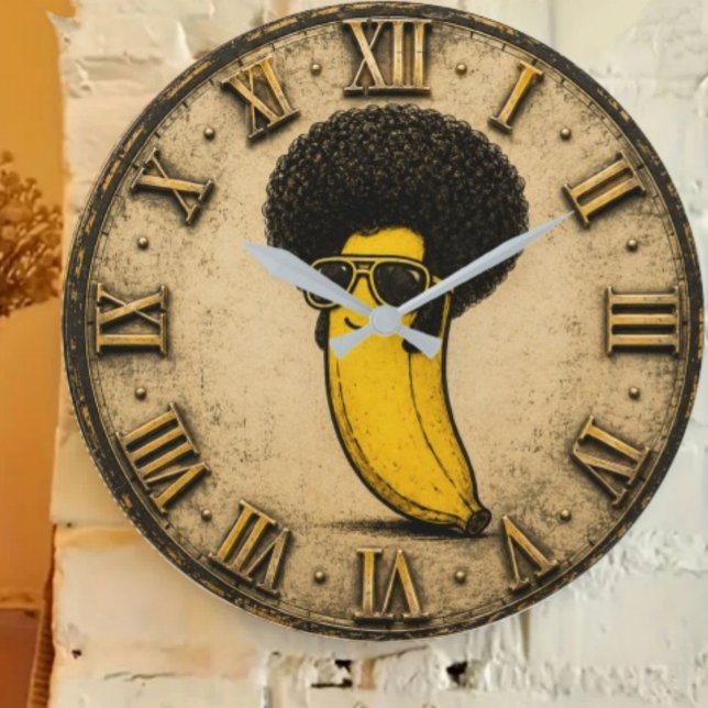 Relógio Grande Funny Disco Retro Afro Banana (Criador carregado)