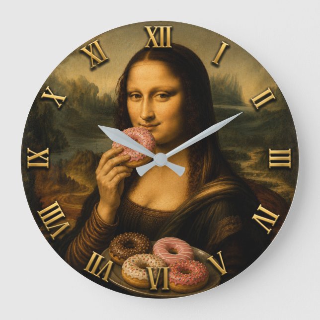 Relógio Grande Funny Donut Mona Lisa (Frente)