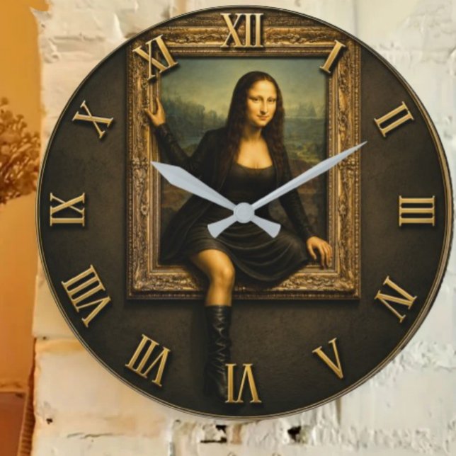 Relógio Grande Funny Escaping Mona Lisa Stepping Out of the Frame (Criador carregado)