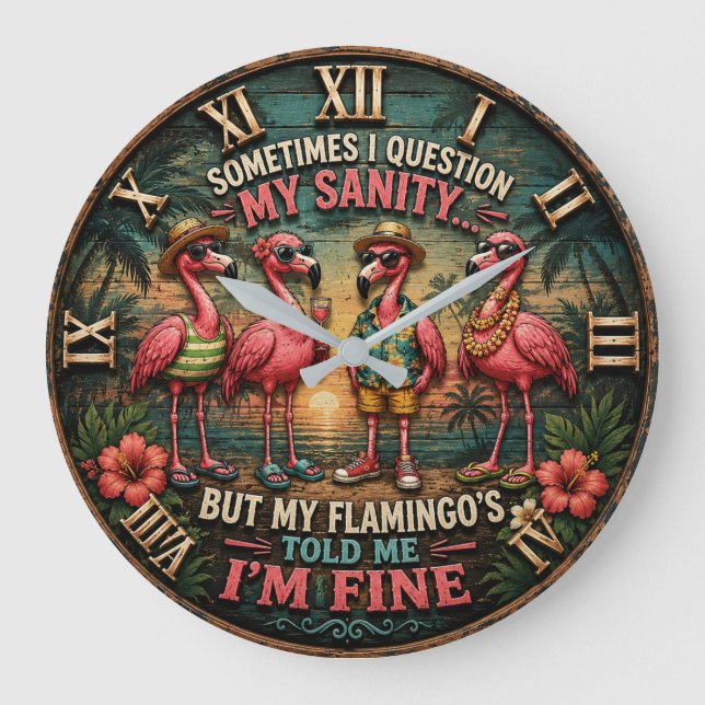 Relógio Grande Funny Flamingo Tropical Humorous Beach House (Frente)