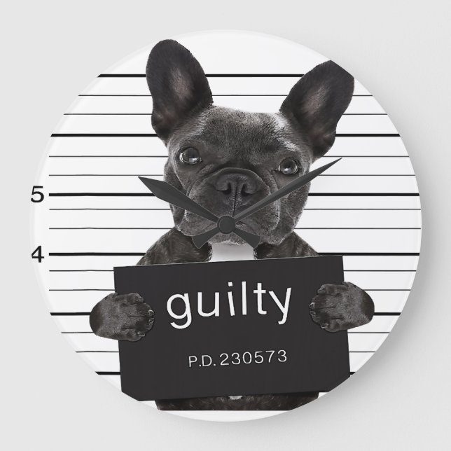 Relógio Grande Funny French Buldogdog Jail Mugshot Bad Dog Crimin (Frente)