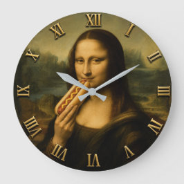 Relógio Grande Funny Hot Dog Mona Lisa