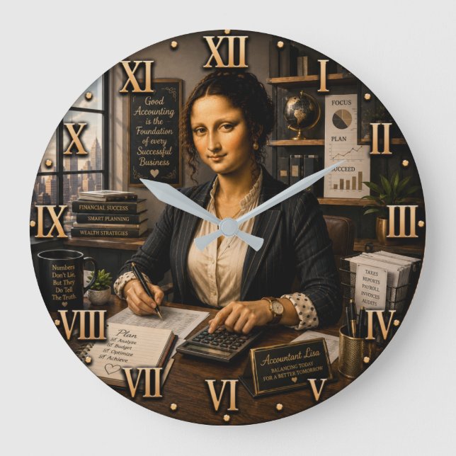 Relógio Grande Funny Mona Lisa Accountant Office Decor  (Frente)