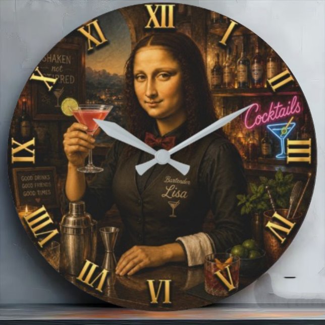 Relógio Grande Funny Mona Lisa Bartender Cocktail Bar Decor (Criador carregado)